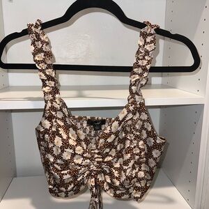 Papaya Brown and White Floral Crop Top